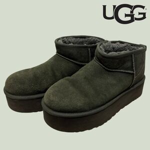 UGG 11 Classic Ultra Mini Platform Boots Forest Green Suede Sheepskin Cozy Fall